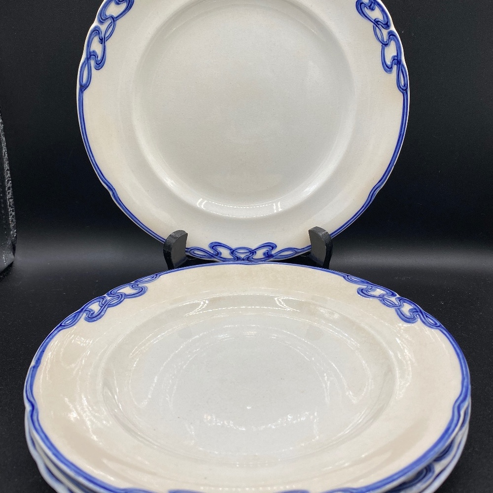 Villeroy and Boch 4x side plates white porcelain, blue ribbon decor ANT 1909 GER